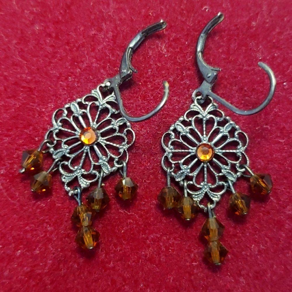 Filigree Beaded Chandelier Delicate Pierced Earrings